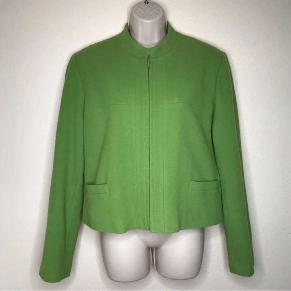 Harve Benard Wool Cashmere Blend Zip Front Short Green Jacket Womens Size 14
